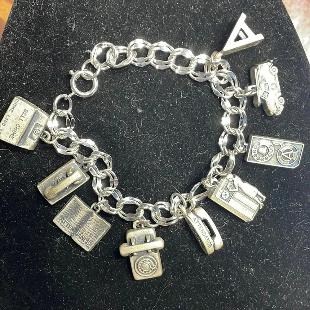 Vintage (rare) sterling telephone attendance charm bracelet
